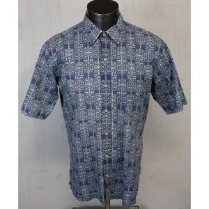 Ono Liberty House Hawaiian Shirt Button Front L Blue Green Geometric Cotton